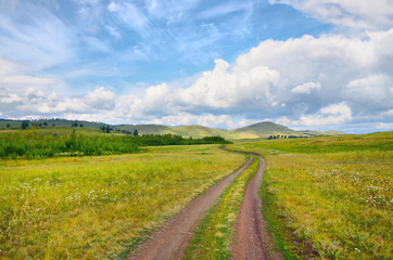 Fototapeta na wymiar Summer tourist trip to the Ural mountains.