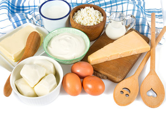 dairy products isolated on white background