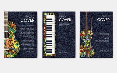 Set of musical ornament illustration concept. Art music, book, poster, abstract, ottoman motifs, element. Vector decorative ethnic greeting card or invitation design background.