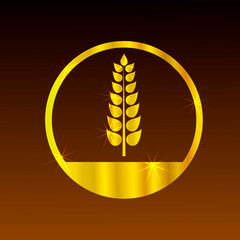 Vector Shining Golden Circle with Wheat on Dark Background, Glowing Illustration, Bakery.