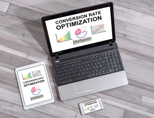 Conversion rate optimization concept on different devices