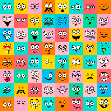 Colorfull big set of cute happy smiley emotions,vector illustration