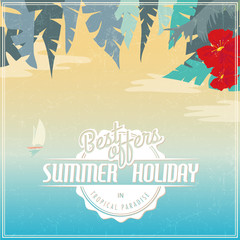 Summer vacation travel logo on tropical background