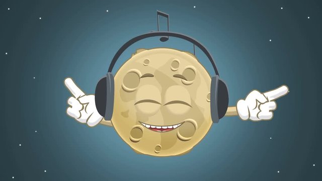 Cartoon Cute Moon Listen Music with Face Animation with Alpha Matte