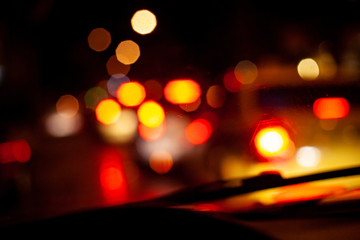 Blur focused urban abstract texture bokeh city lights & traffic jams.