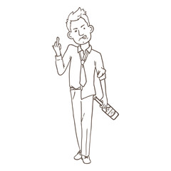 Vector Cartoon Outline Character - Drunk Aggressive Office Employee