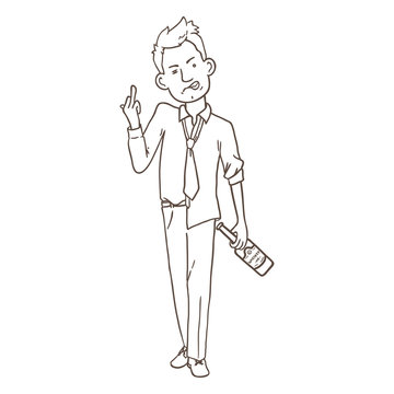 recommend clip art: Vector Cartoon Outline Character - Drunk Aggressive Office Employee