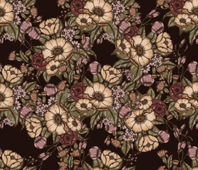 Vector Moody Florals seamless pattern 