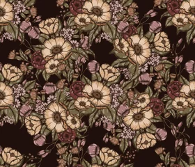 Tuinposter Vector Moody Florals seamless pattern  © Mary1507