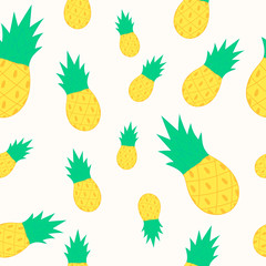 Cute summer pineapple seamless pattern with juicy fruits. Tropical texture. Vector background.