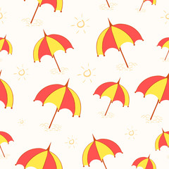 Summer vector illustration of Beach Umbrella seamless pattern. Parasol for holiday by the sea or pool. 