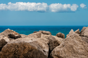 Seascape and  breakwater - Mediterranean Sea italy