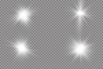 White glowing light explodes on a transparent background. with ray.  Transparent shining sun, bright flash.  Special lens flare light effect.