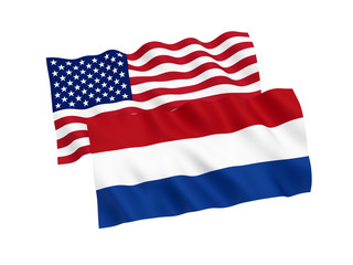 Obraz premium Flags of Netherlands and America on a white background