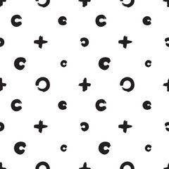 Hand drawn seamless pattern, x and o symbols on white