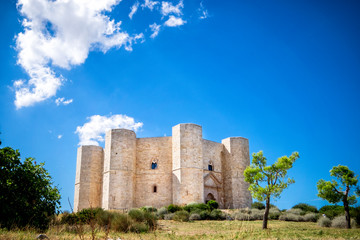 Fototapeta na wymiar ANDRIA- Castel del Monte, the famous castle built in an octagonal shape by the Holy Roman Emperor Frederick II in the 13th century in Apulia, southeast Italy. Italy