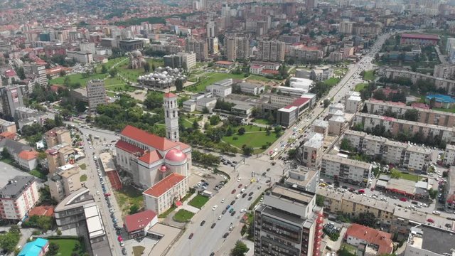 Aerial Serbia Kosovo Pristina June 2018 Sunny Day Mavic Air  Aerial video of downtown Pristina in Serbia on a beautiful sunny day.