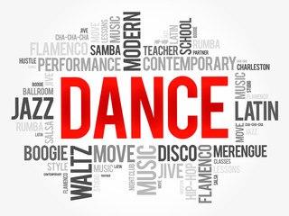 Dance word cloud collage, concept background