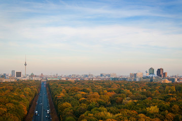 Berlin Skyline City Panorama on a autumn sunny day. Famous landmark in Berlin, Germany, Europe