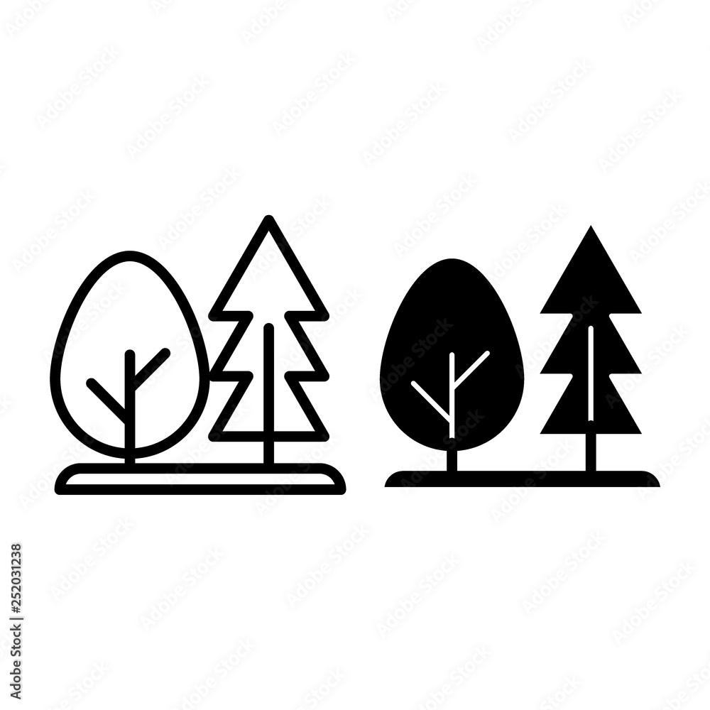 Poster forest line and glyph icon. trees vector illustration isolated on white. nature outline style design