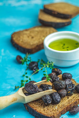 Traditional greek italian appetizer dried black olives