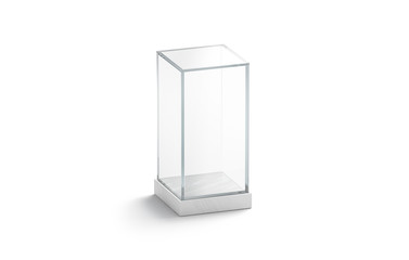 Blank white vertical glass showcase mock up, isolated, 3d rendering. Empty decor vase for flowers...