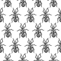firefighter bettle seamless pattern isolated on white background