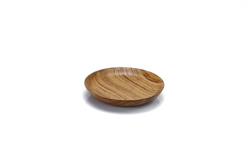 One round wooden bowl on white background. Isolate