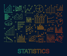 Set Of linear statistics icons.