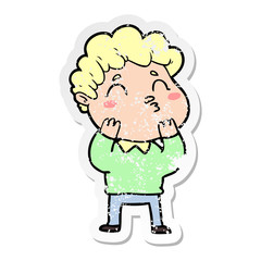 distressed sticker of a cartoon man pouting