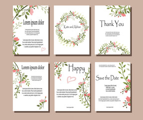 Set of botanical vector cards. Template for invitation. Leaves and flowers
