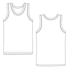 Men vest underwear. White tank top in front and back views. Blank templates of t-shirt.