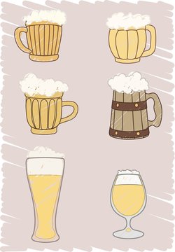 set of mugs and glasses with beer.vector image