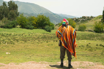 Cusco, Perú; December 20, 2018, native man, Peruvian elder, in ritual to coca.
