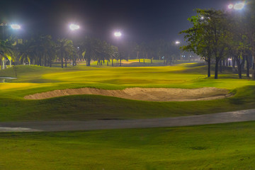 Beautiful night view of the golf course, Bunkers sand