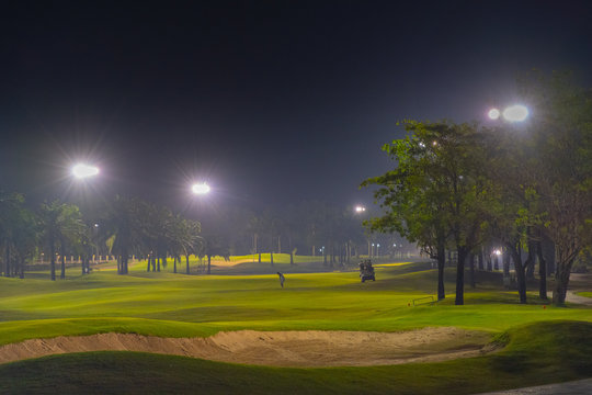 Beautiful night view of the golf course, Bunkers sand