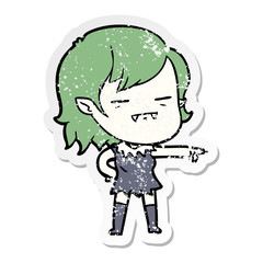 distressed sticker of a cartoon undead vampire girl pointing