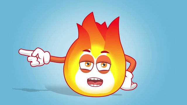 Cartoon Fire Flame Unhappy Left Pointer with Face Animation Alpha Matte