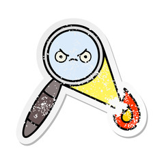 distressed sticker of a cute cartoon magnifying glass