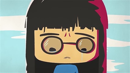 Cartoon cute girl portrait crying and whiping her tears by her hand. Asian stressed anime girl with glasses feeling sad and crying, negative emotions concept.