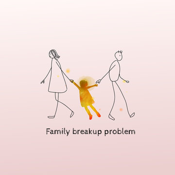 Family Breakup Problem Concept. Divorce, Parents And Child Separation.