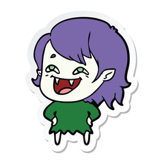 sticker of a cartoon laughing vampire girl