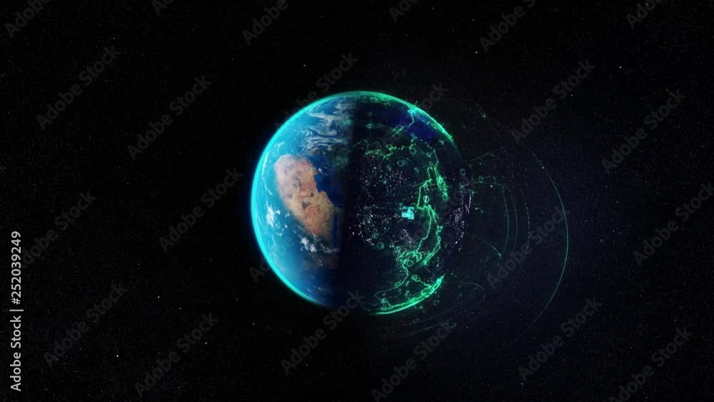 Poster abstract globe with connected dots wireless communication network on space. abstract network globe w