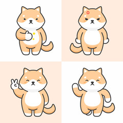 Vector set of cute shiba inu dog characters