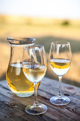Glasses of white wine in the garden