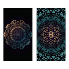 Vector Mandala Pattern. Two Template For Flyer Or Invitation Card Design. For Banners, Greeting Cards, Gifts Tags. Dark brown green color