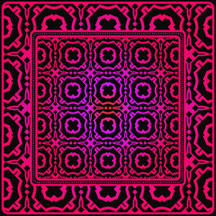Decorative Colorful Geometric Ornament. , Symmetric Pattern With Lace Frame. Vector Illustration. Black purple color
