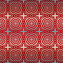 Vector Illustration. Pattern With Geometric Ornament, Decorative Border. Design For Print Fabric. Red silver color