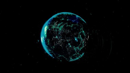Abstract globe with connected dots wireless communication network on space. Abstract network globe with lines, dots and waves, view from space.