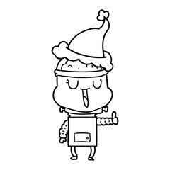 happy line drawing of a robot wearing santa hat